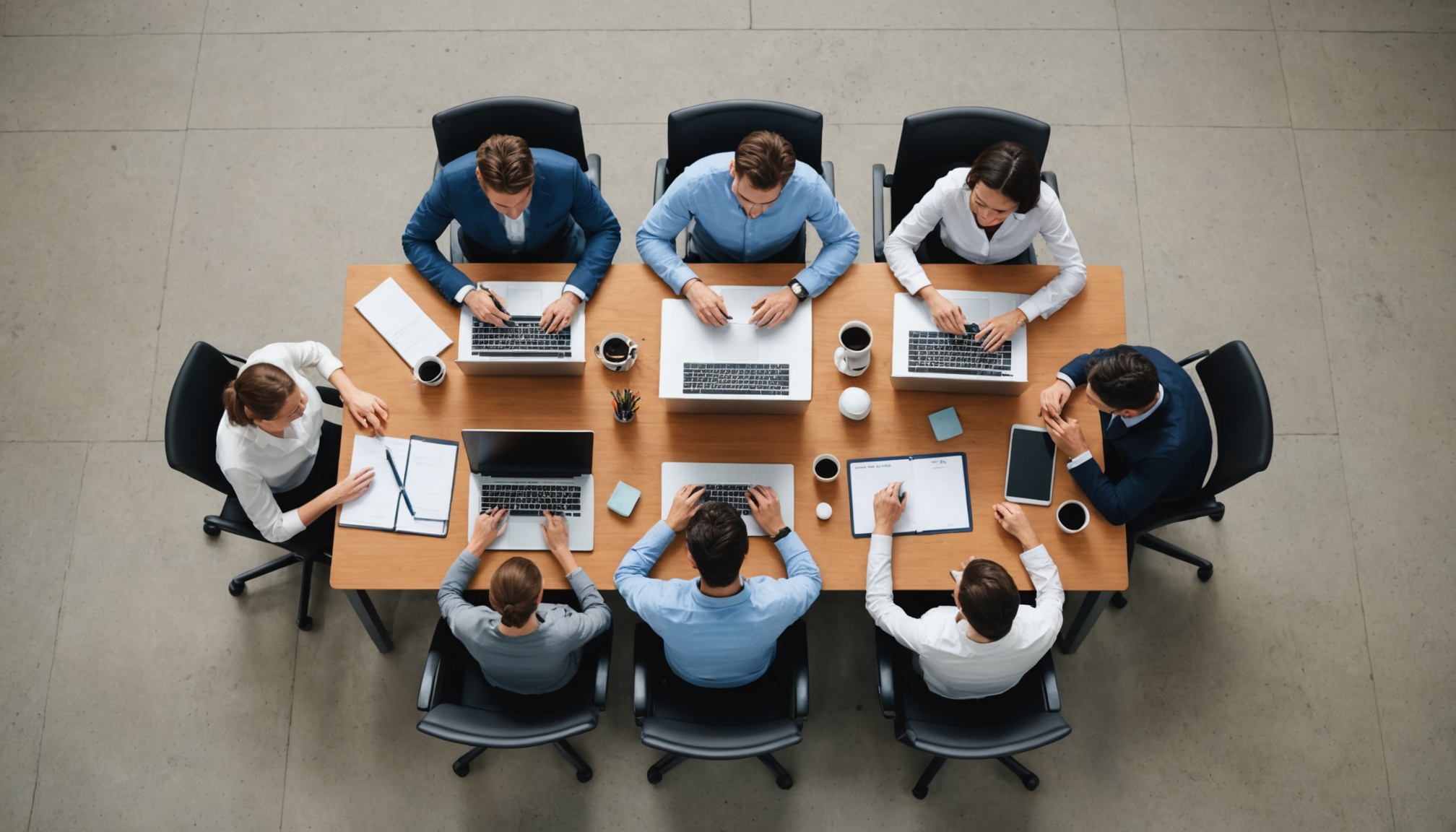 equipe pequena de atendimento em mesa compartilhada, vista de cima