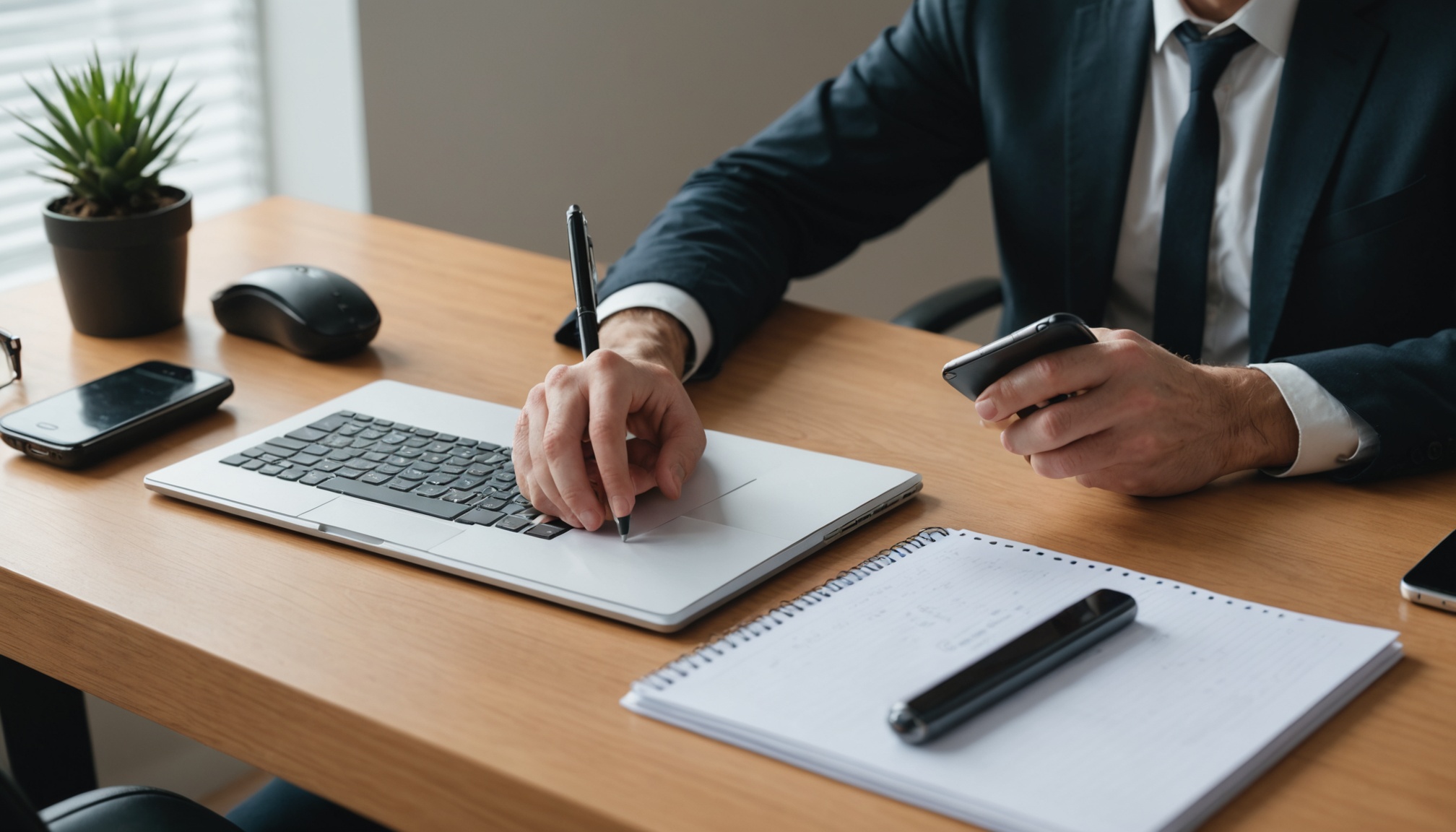 pessoa trabalhando em mesa de home office com celular virado na mesa