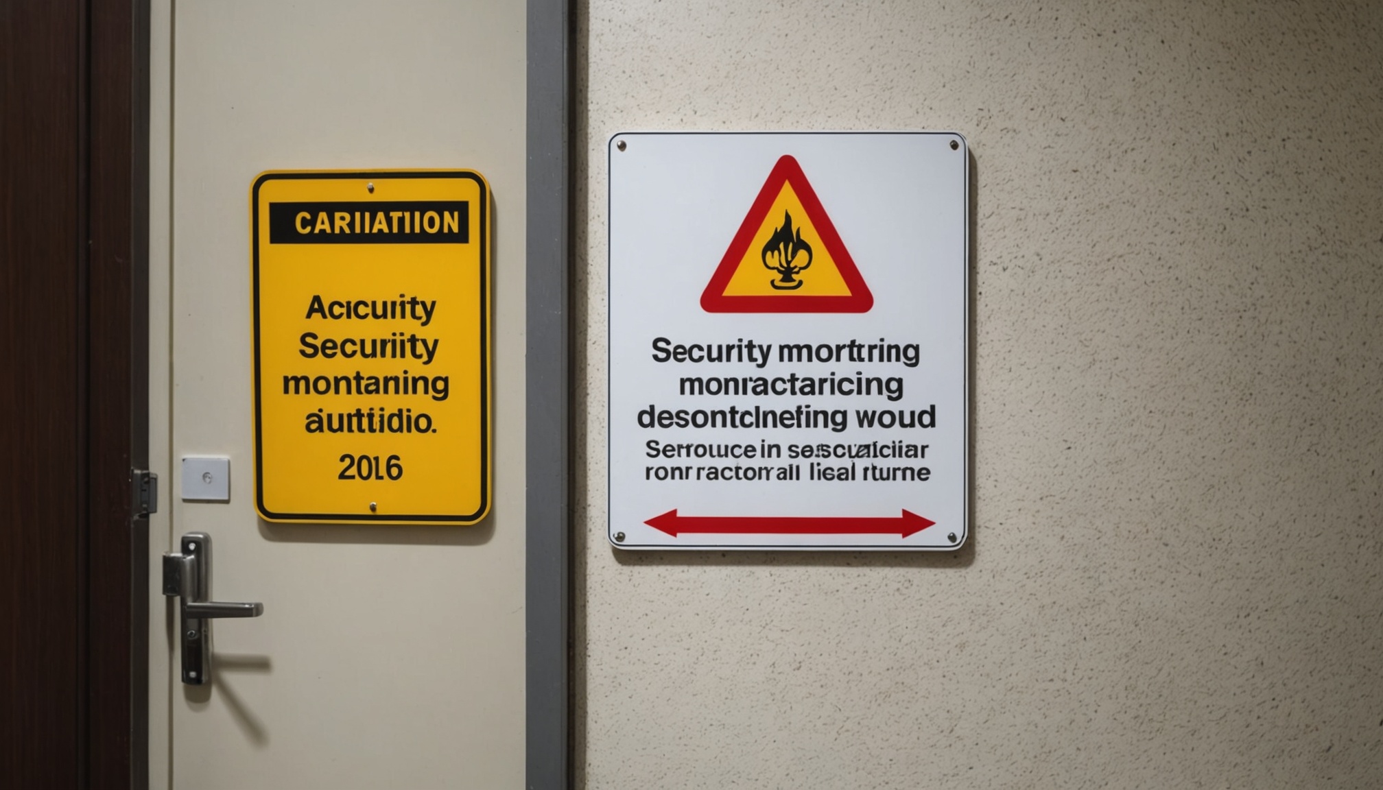 placa de aviso de monitoramento em parede de hall de condominio brasileiro